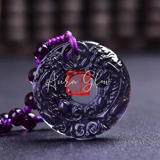 Amethyst Peace Button Pendant