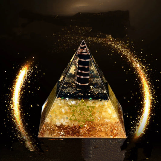 Large Orgone Pyramid | Black Tourmaline Pyramid Crystal | Flower of Life Orgonite Pyramid | Organ Pyramids Positive Energy Healing