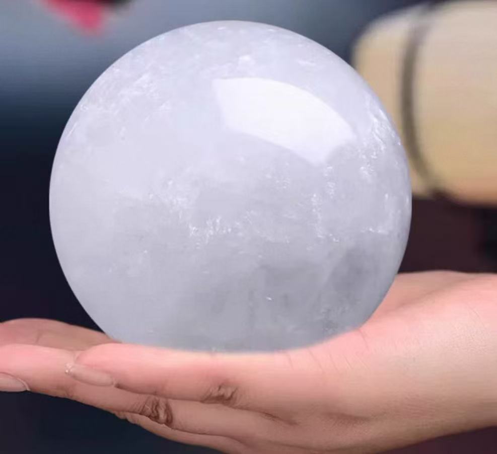 "Energy-Clearing Crystal Sphere – Certified AAA Grade White Quartz for Spiritual Healing & Home Blessing"