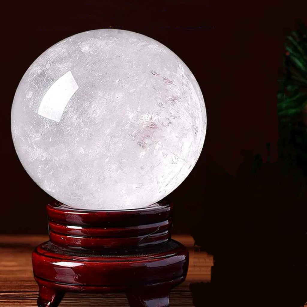 "Energy-Clearing Crystal Sphere – Certified AAA Grade White Quartz for Spiritual Healing & Home Blessing"