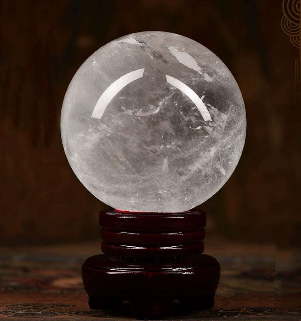 "Energy-Clearing Crystal Sphere – Certified AAA Grade White Quartz for Spiritual Healing & Home Blessing"